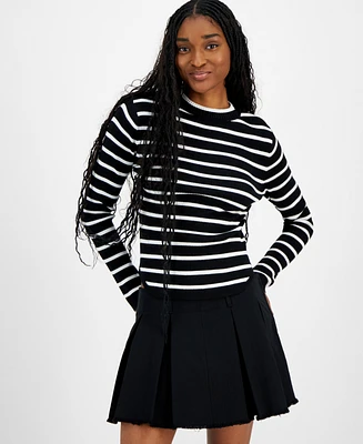 Madden Girl Juniors' Striped Crewneck Long-Sleeve Sweater