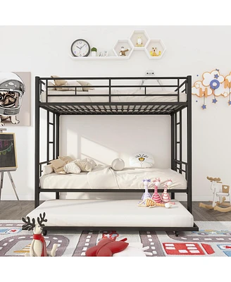 Simplie Fun Twin Over Twin Metal Bunk Bed Frame With Trundle