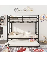 Simplie Fun Twin Over Twin Metal Bunk Bed Frame With Trundle