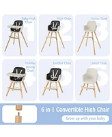 Costway Toddler 3 1 Convertible Wooden High Chair Feeding with Cushion