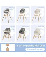 Costway Toddler 3 in 1 Convertible Wooden High Chair Feeding Chair with Cushion