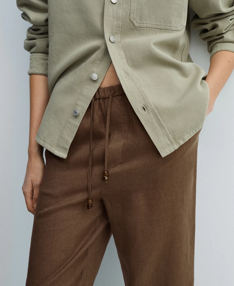 Mango Women's 100% Linen Jogger Trousers