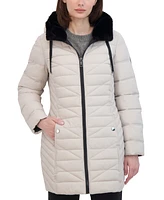 Nautica Women's Faux-Fur-Trim Hooded Packable Puffer Coat