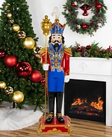 Northlight White and Gold Standing Christmas Nutcracker Soldier Holding a Sceptor 6.5 ft