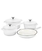 Enameled Cast Iron Cookware Set 7 Piece Set Blanc Nonstick Oversized Handles Oven Safe Skillet Saucepan Small Dutch Oven Large Dutch Oven