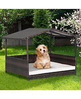 Slickblue Outdoor Wicker Dog House with Weatherproof Roof