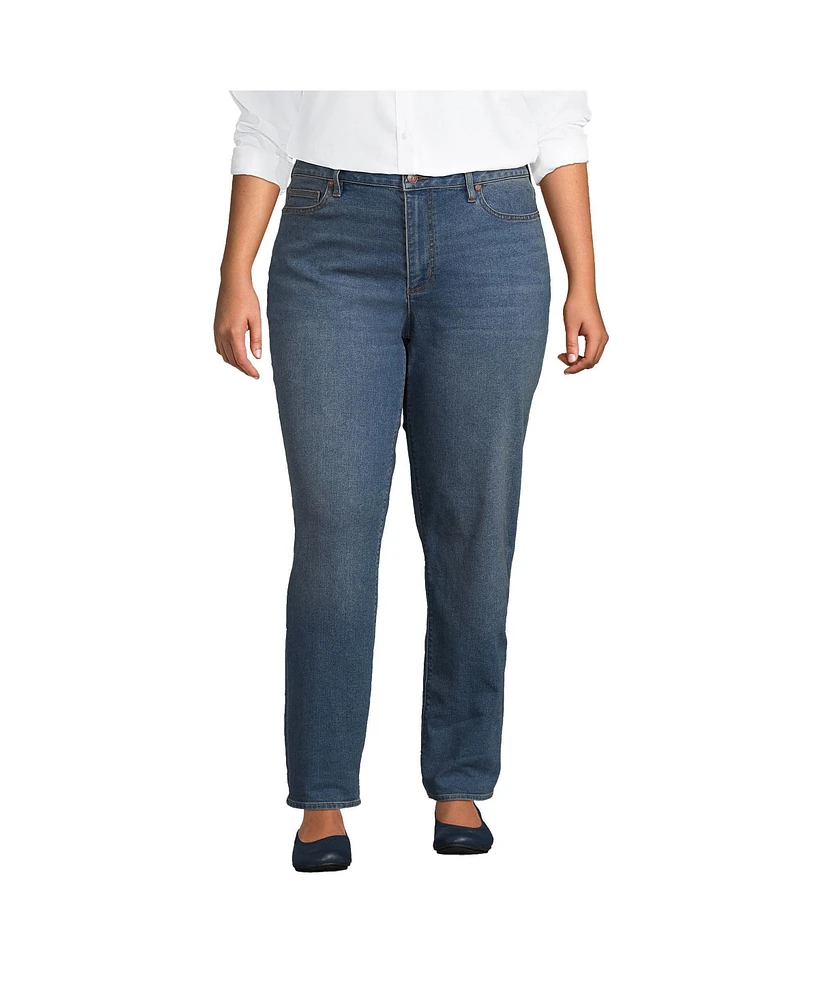 Lands' End Plus Size Recover Mid Rise Boyfriend Blue Jeans