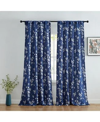 Hlc.me Ashley Floral Patterned Light Blocking Curtain Rod Pocket Pole Top Panels