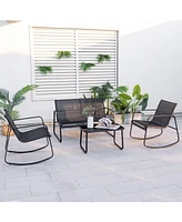 4-Piece Patio Rocking Chair Set with Glass-Top Table Outdoor Furniture for Porch, Yard, or Garden