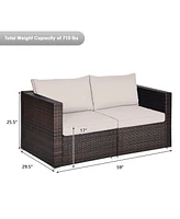Gymax 2PCS Rattan Corner Sofa Set Patio Outdoor Furniture Set w/ 4 Beige Cushions
