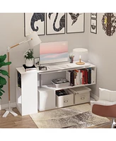 Homcom Rotating Corner Table Shelf Combo L-Shaped I-Shape Computer Home Office, White