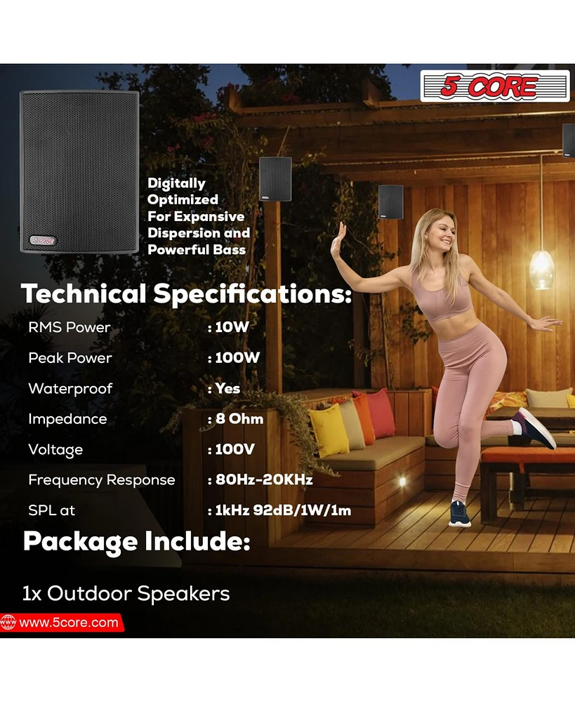 5 Core Outdoor Speakers Stereo In Wall 100W Peak Passive Patio Home Wired Waterproof Audio System 13T Blk 1PK