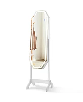 Slickblue Standing Jewelry Cabinet Armoire Organizer Led Light Mirror Lockable White