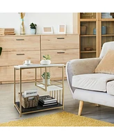 Slickblue 3-Tier Multi-function Marble End Table with Storage Shelf-Golden