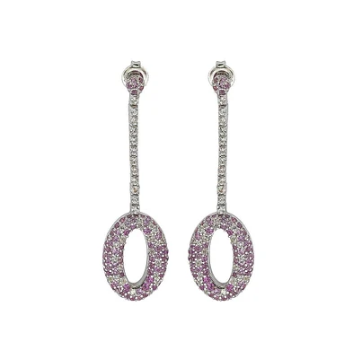 Suzy Levian New York Pink Sapphire & Lab-Grown White Sapphire Oval Circle Drop Dangle Earrings in Sterling Silver by Suzy Levian