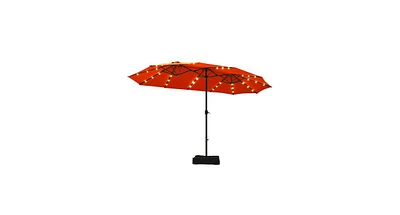 Slickblue 15 Ft Solar Led Patio Double-sided Umbrella Market with Weight Base