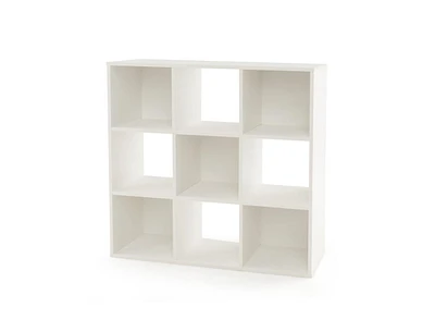 Slickblue Wooden Kids Bookcase with Storage Cubbies and Anti-toppling Devices-White