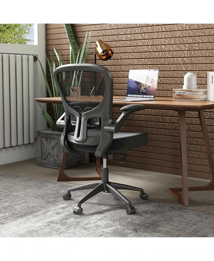 Slickblue Adjustable Swivel Mesh Task Office Chair with Flip-Up Armrests-Black