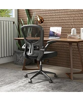 Slickblue Adjustable Swivel Mesh Task Office Chair with Flip-Up Armrests-Black