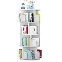 gaomon 4-Tier Rotating Corner Bookshelf, Wood Floor Standing Bookcase Display Storage Rack