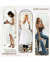 Homlux 64"x21" Arched Full-Length Mirror with Black Aluminum Alloy Frame, Rounded Corners, Standing, Hanging, Leaning