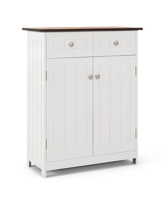 Slickblue Freestanding Bathroom Floor Cabinet Storage Organizer with 2 Drawers-White