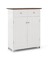 Slickblue Freestanding Bathroom Floor Cabinet Storage Organizer with 2 Drawers-White