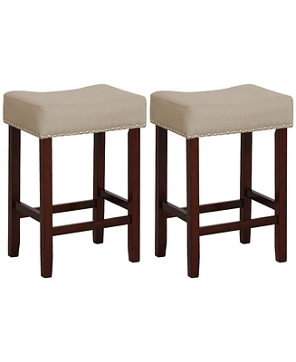 Sugift Set of 2 24 Inch Bar Stool with Curved Seat Cushions-Beige