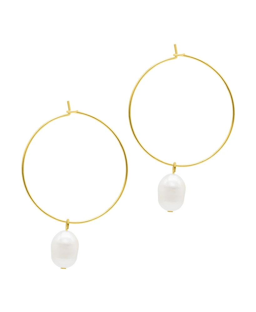 Adornia Gold Freshwater Cultivated Pearl Wire 1.5" Hoop Earrings