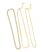 Adornia Gold Adjustable Valentina, Herringbone and 8mm Crystal Curb Chain Necklace Set