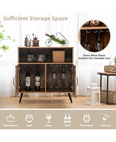 Sugift Mid-century Wooden Storage Cabinet Wine Glass Holders