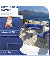 Sugift 6 Piece Patio Conversation Sofa Set with Tempered Glass Coffee Table