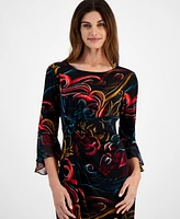 Connected Women's Flounce-Sleeve Jersey Dress