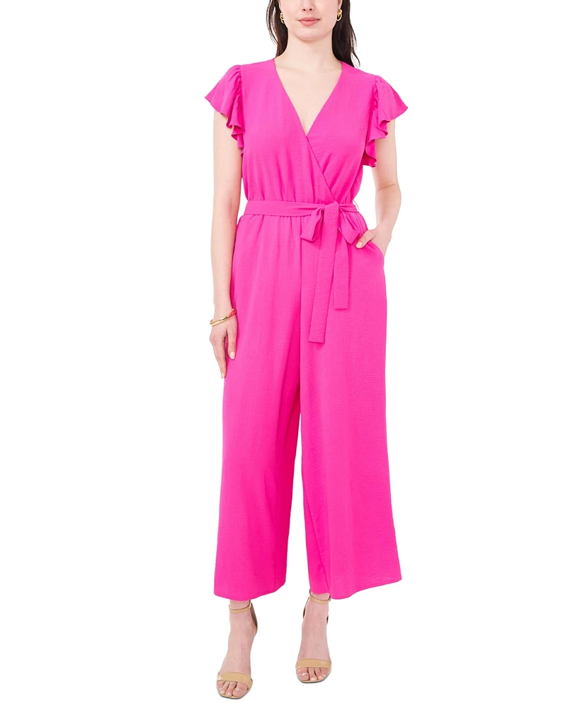 Vince Camuto Women's Tie-Waist Flutter-Sleeve V-Neck Jumpsuit