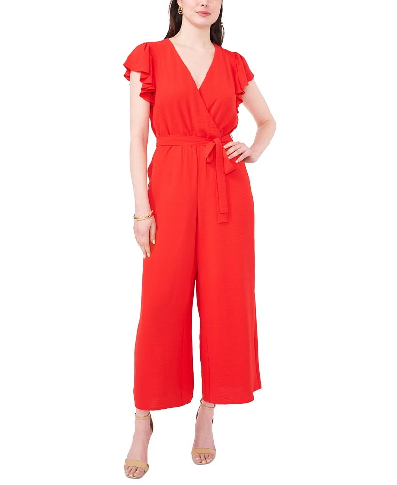 Vince Camuto Women's Tie-Waist Flutter-Sleeve V-Neck Jumpsuit