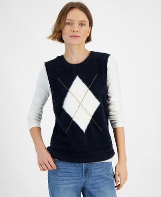 Tommy Hilfiger Women's Fuzzy Argyle Sweater Vest