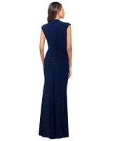 Betsy & Adam Women's Studded High-Neck Cap-Sleeve Gown