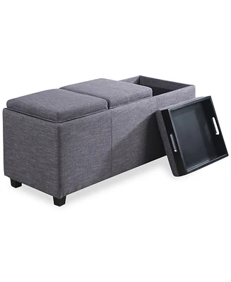 Avalon Fabric Rectangular Storage Ottoman with 3 Trays