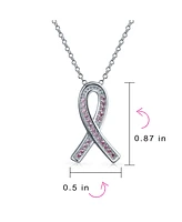 Bling Jewelry Delicate Elegant Fine Pave Pink Cubic Zirconia Cz Ribbon Breast Cancer Survivor Pendant Necklace For Women Sterling Silver 18 Inch