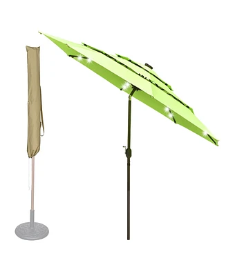 Yescom 10 Ft 3 Tier Patio Umbrella with Protective Cover Solar Led Crank & Tilt Yard