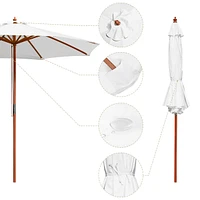 Yescom 9FT Wooden Patio Umbrella UV30+ for Beach Pool Wedding Party Table Market Garden Yard Hotel Deck Cafe White