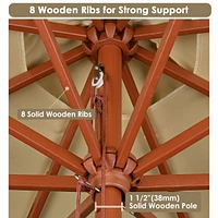 9ft Market Patio Wooden Umbrella Pulley Control Outdoor Yard Beach Bar Garden