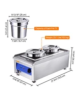 1200W Dual Pots Countertop Food Warmer Stainless Steel Commercial Bain Marie