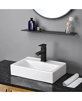 18" Wall Mount Sink Ceramic Sink Porcelain Sink Washing Basin for Bathroom with Drain