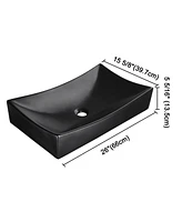 Yescom Aquaterior 26" Black Rectangle Bathroom Vessel Sink Countertop Porcelain Vanity Sink Basin w/ Drain