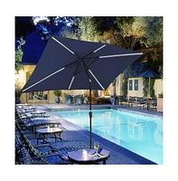 Yescom 10x6.5 Ft Solar Powered Patio Umbrella with Tilt and Crank Outdoor Poolside Yard