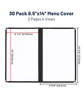 30pc Menu Cover 8.5x14 2 Page 4 View Double Fold Black Trimmer Pvc Deli Food