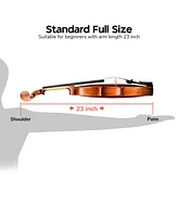 Yescom Solid Wood Violin 4/4 Full Set Fiddle Matte Beginner Violin Full Size with Case Shoulder Rest for Student