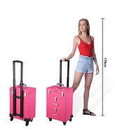 Byootique 14x11x23" Pink Pvc 4-Wheel Rolling Makeup Case Nail Drill Cosmetic Artist Trolley