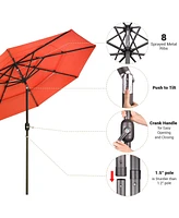 Yescom 9 Ft 3 Tier Patio Umbrella with Solar Led Crank Tilt Button Aluminum Backyard